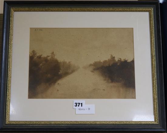 Edouard Resbier, watercolour, River landscape, initialled and dated 92 in pencil, 20 x 29cm